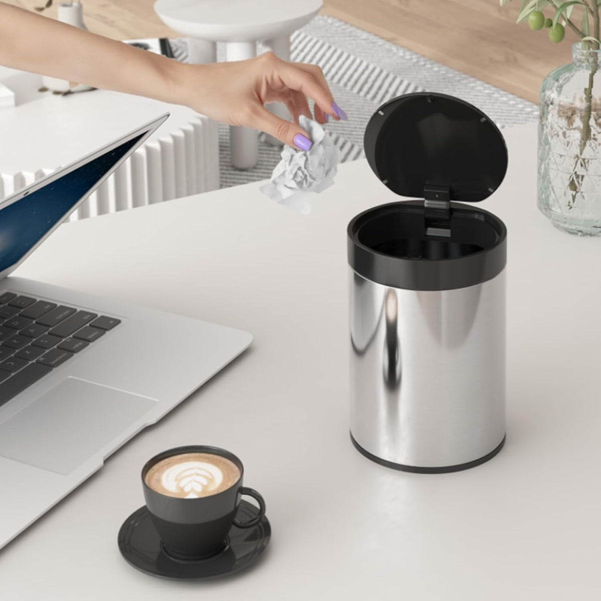 Mini Trash Can for Desk 0.4 Gallon,1.5L Stainless Steel mini Desk Trash can with Lid,Tiny Trash Can