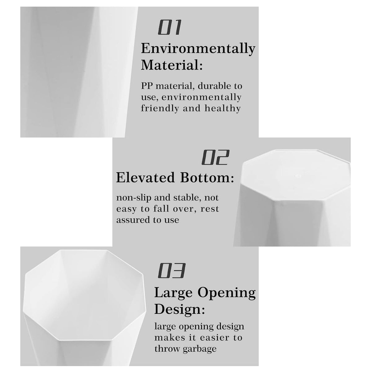 12L Trash Can Wastebasket Plastic Trash Bin Garbage Container Rubbish Can Paper Basket Office