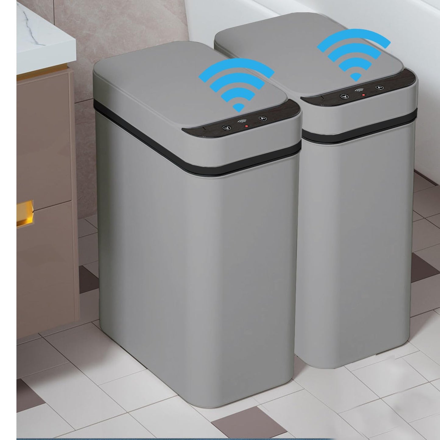 Yatmung 2 Pack - 2.5 Gallon Motion Sensor Bathroom Trash Can - Slim Smart Trash Cans - Skinny Trash