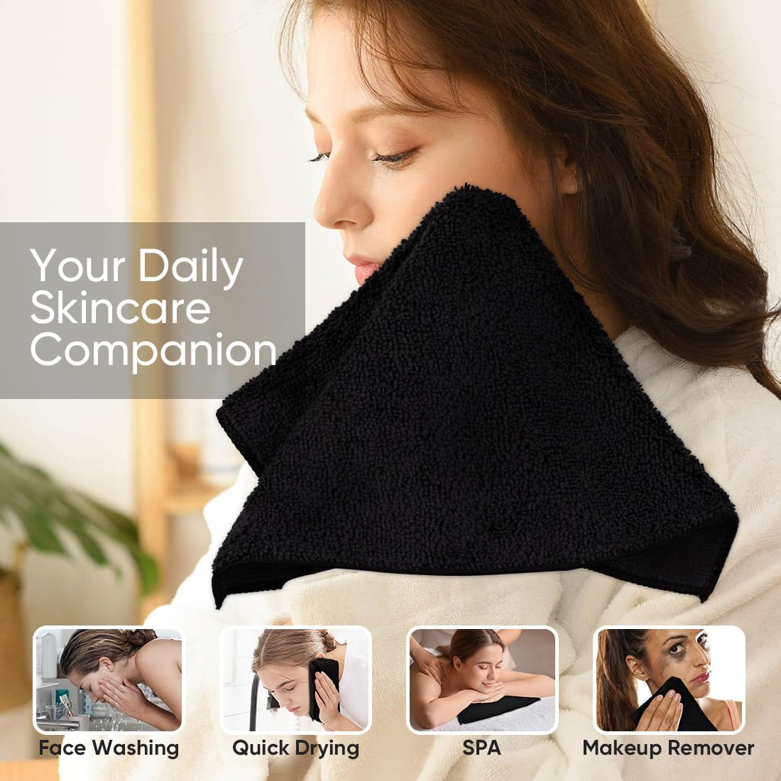 HOMEXCEL Black Washcloths 12 Pack, Highly Absorbent and Soft Microfiber Face Towel, Makeup Remover