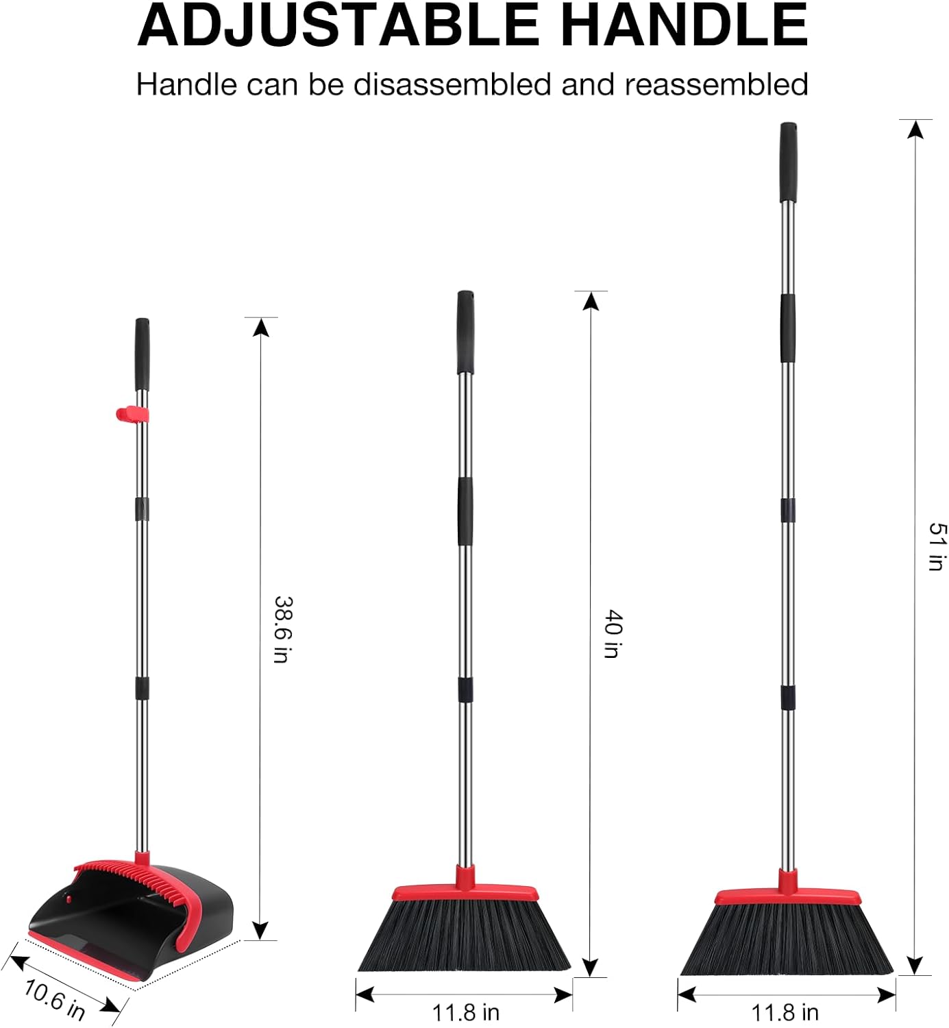 NACENA Broom and Dustpan Set, 52-in Long Adjustable Handle Broom Dustpan Combo with Dustpan Teeth