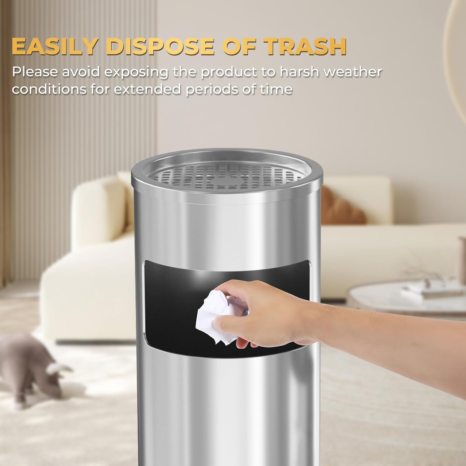 Trash Can Outdoor Waste Container Round Stainless Steel Trash Can with Removable Inner Bucket for