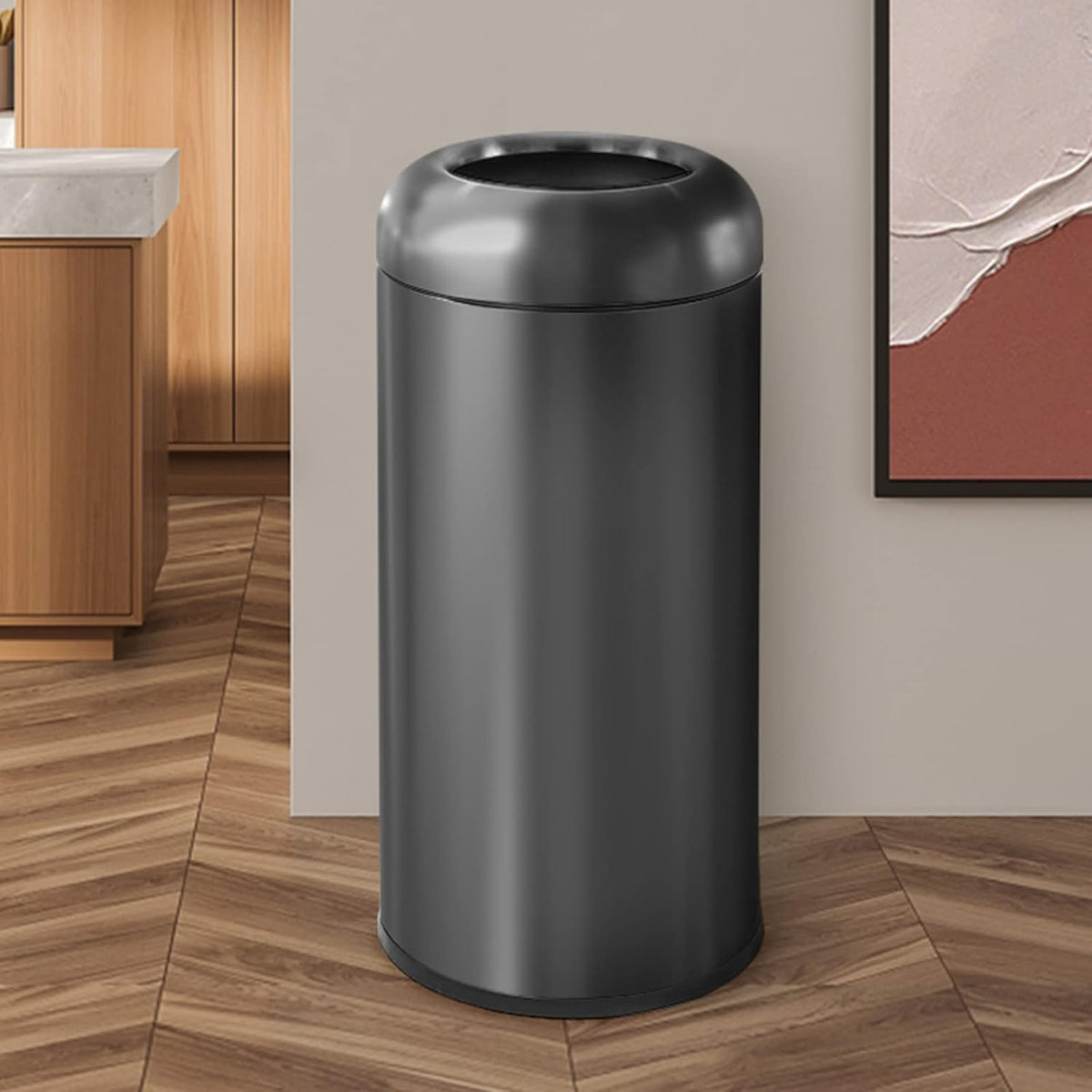 BEAMNOVA 16.5 Gallon Trash Can Black Open Top Outdoor Indoor Commercial Stainless Steel Industrial