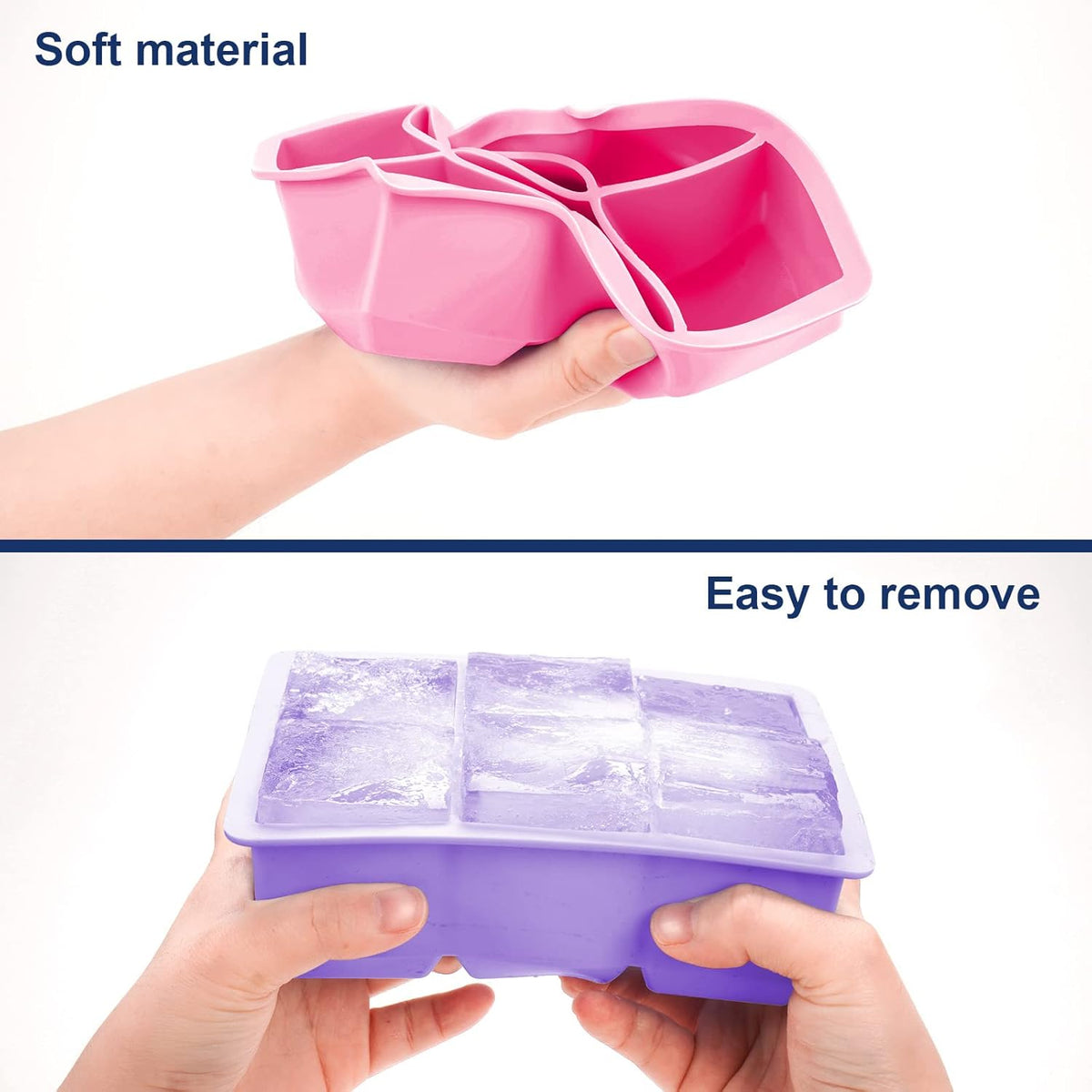 Silicone Ice Cube Trays 3 Pack - Large Size Silicone Ice Cube Molds with Leak Proof Removable Lid