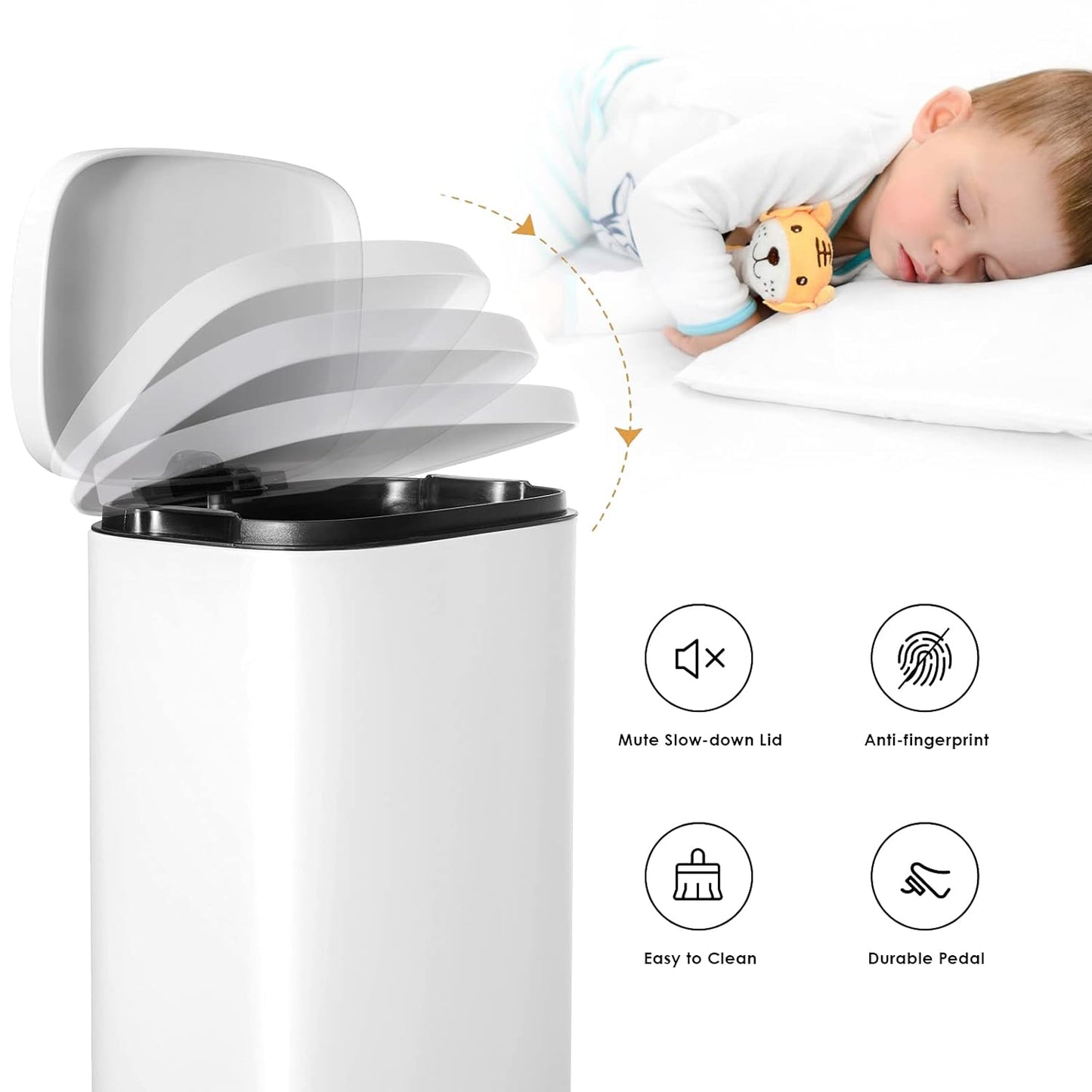 AthLike Trash Can, Stainless Steel Kitchen Garbage Can, Step Waste Bin with Hinged Lid and