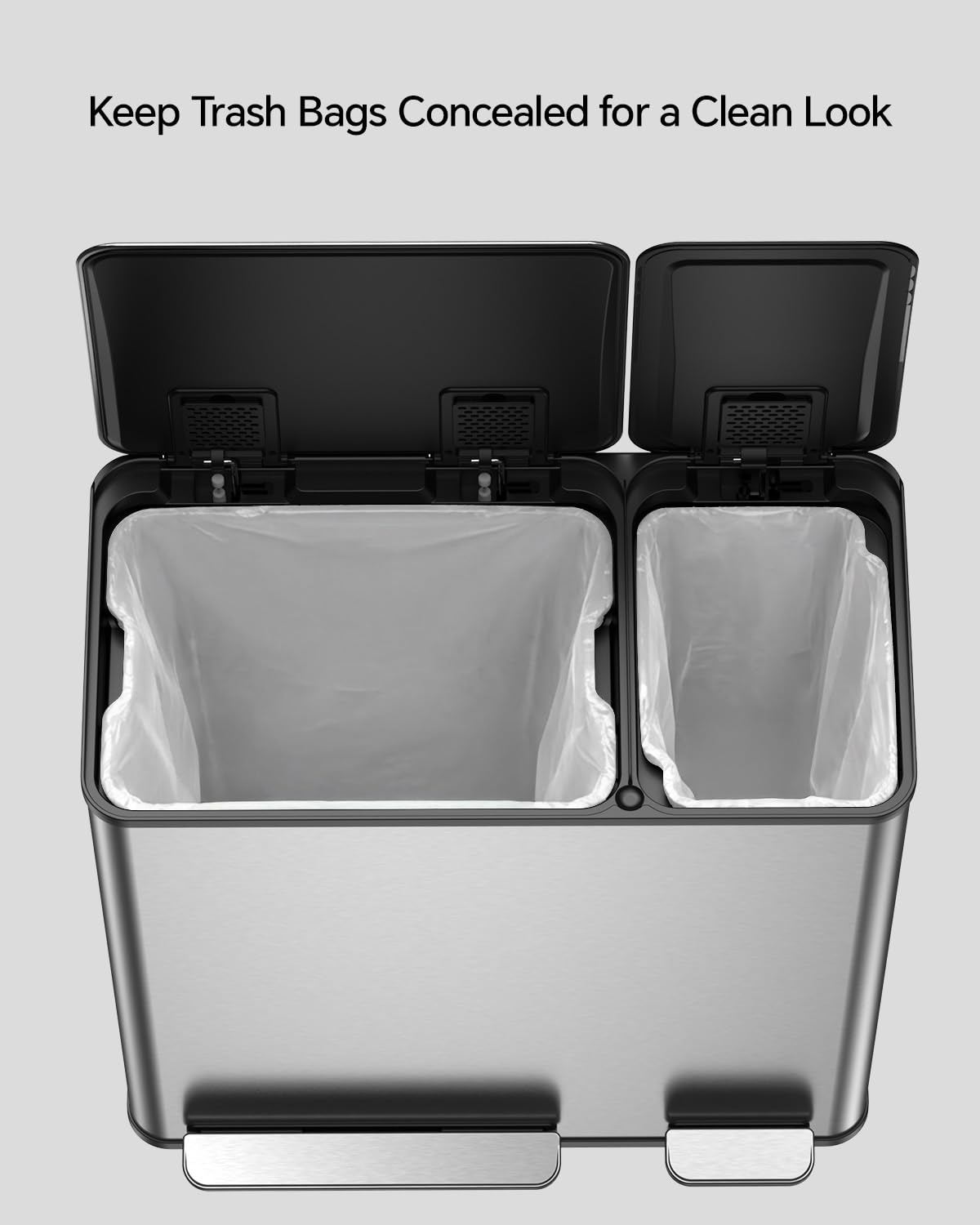 Lovewind Dual Trash and Recycling Bins for Kitchen, 13+6 Gallon Stainless Steel Garbage and Recycle