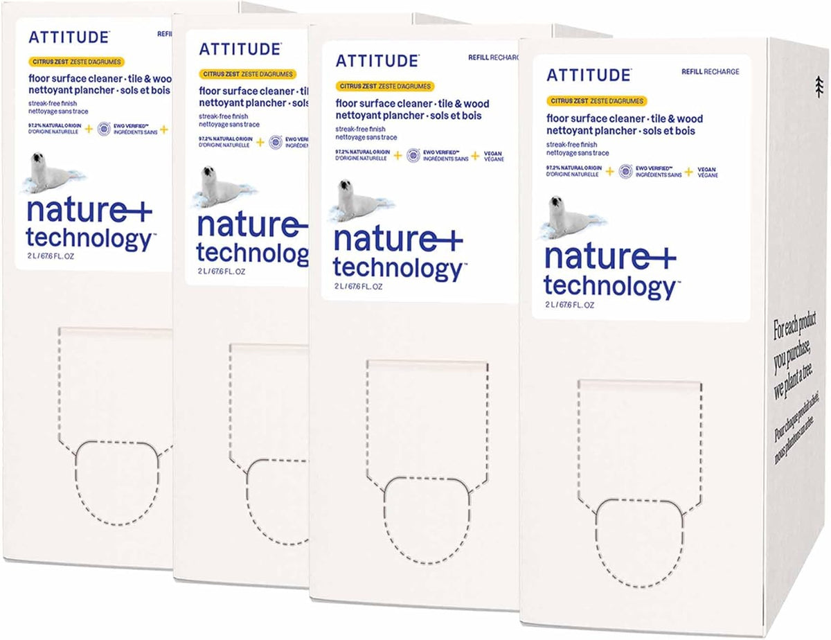 ATTITUDE Floor Cleaner Refill, EWG Verified, Streak-Free, Vegan & Plant-Based for Tile, Wood &