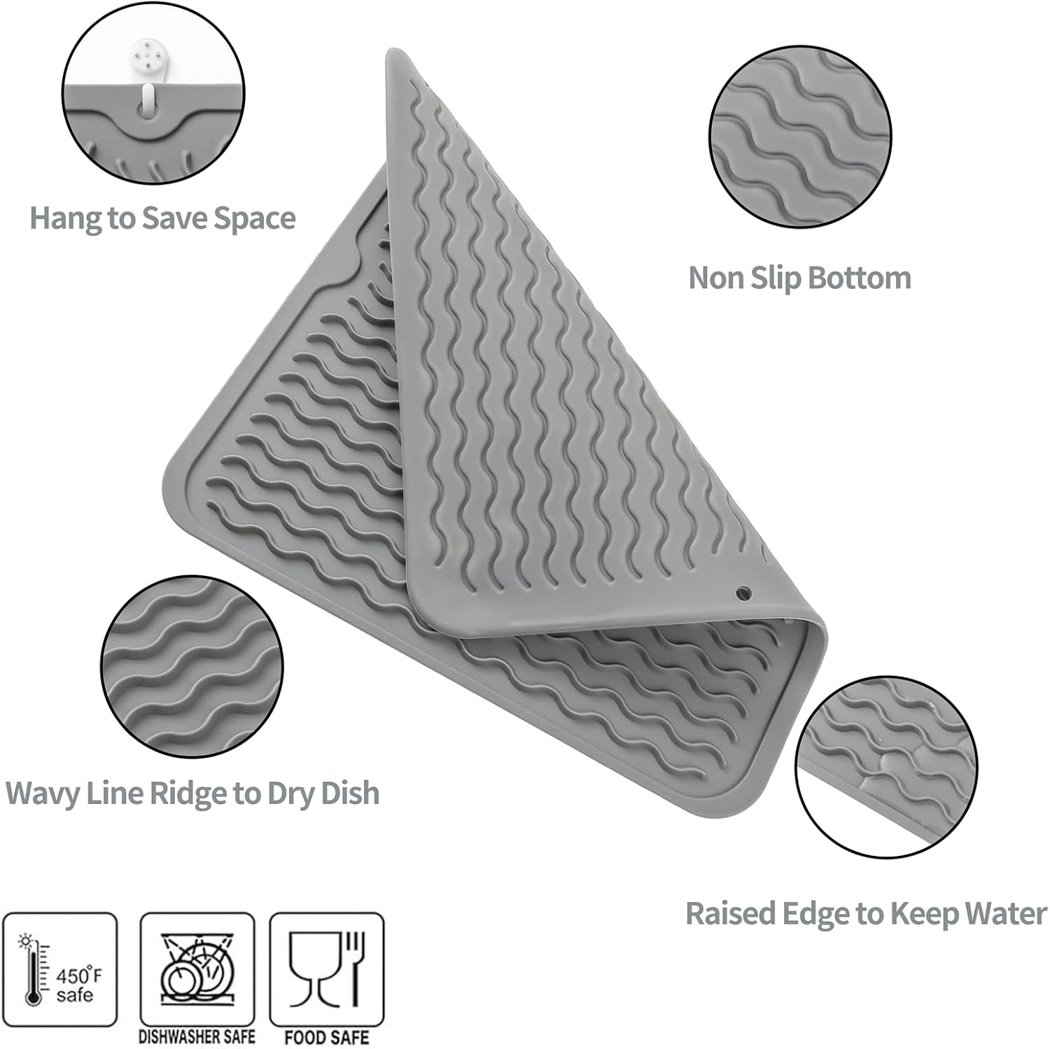 Silicone Dish Drying Mat for Multiple Usage,Easy clean,Eco-friendly,Heat-resistant Silicone Mat for