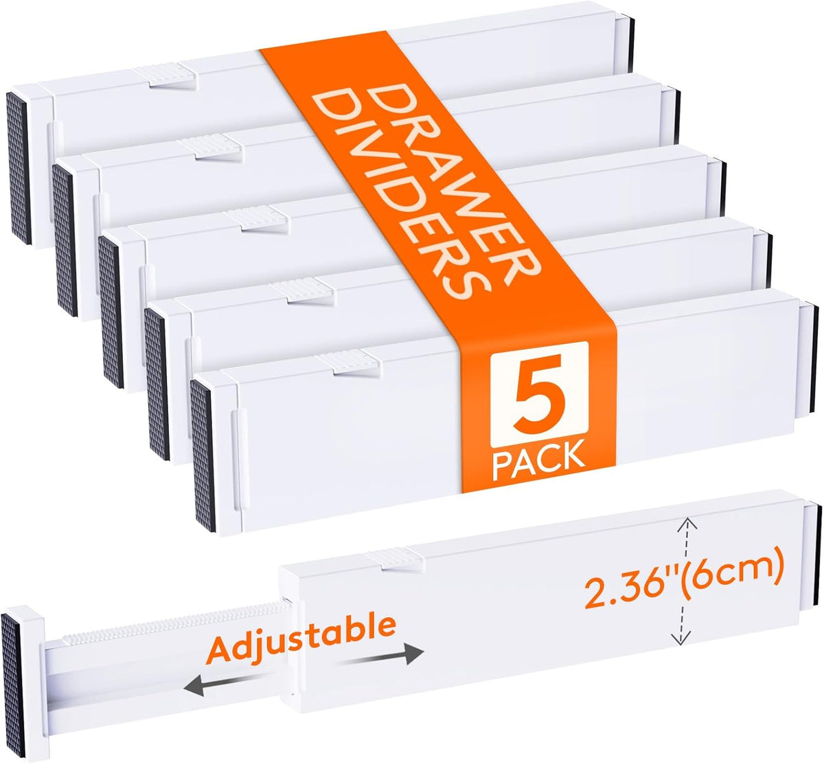 Lifewit 5 Pack Clothes Drawer Dividers 2.36" High, 11"-17" Adjustable Drawer Organizer for