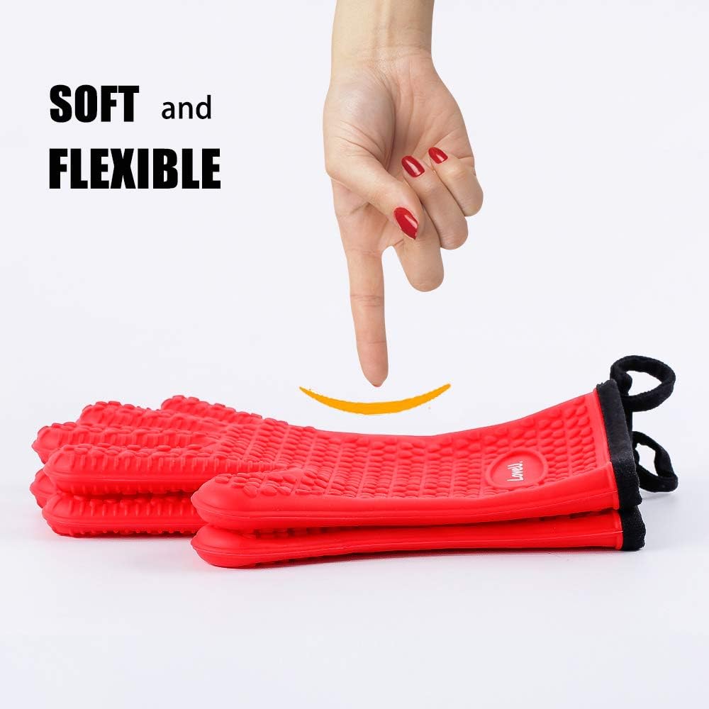 Kitchen Oven Gloves - Dual-Layer Heat Resistant Grilling Gloves, Silicone Oven Mitts with 5