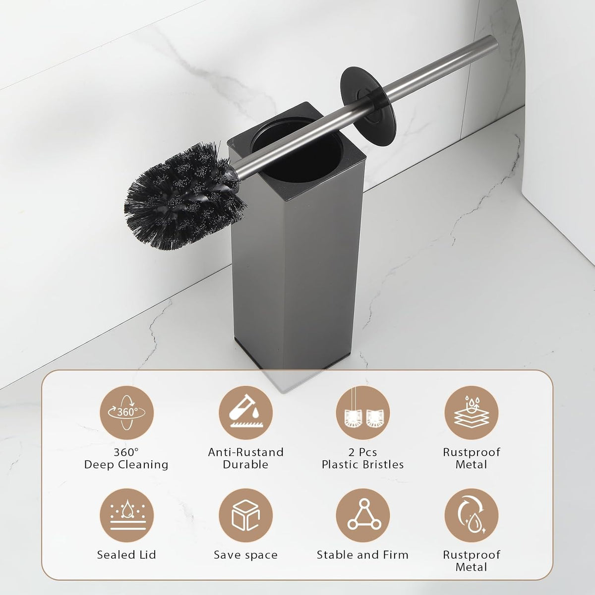 BGL Standing Toilet Brush and Holder GunGrey Aluminium Toilet Bowl Cleaner Brush and Holder for