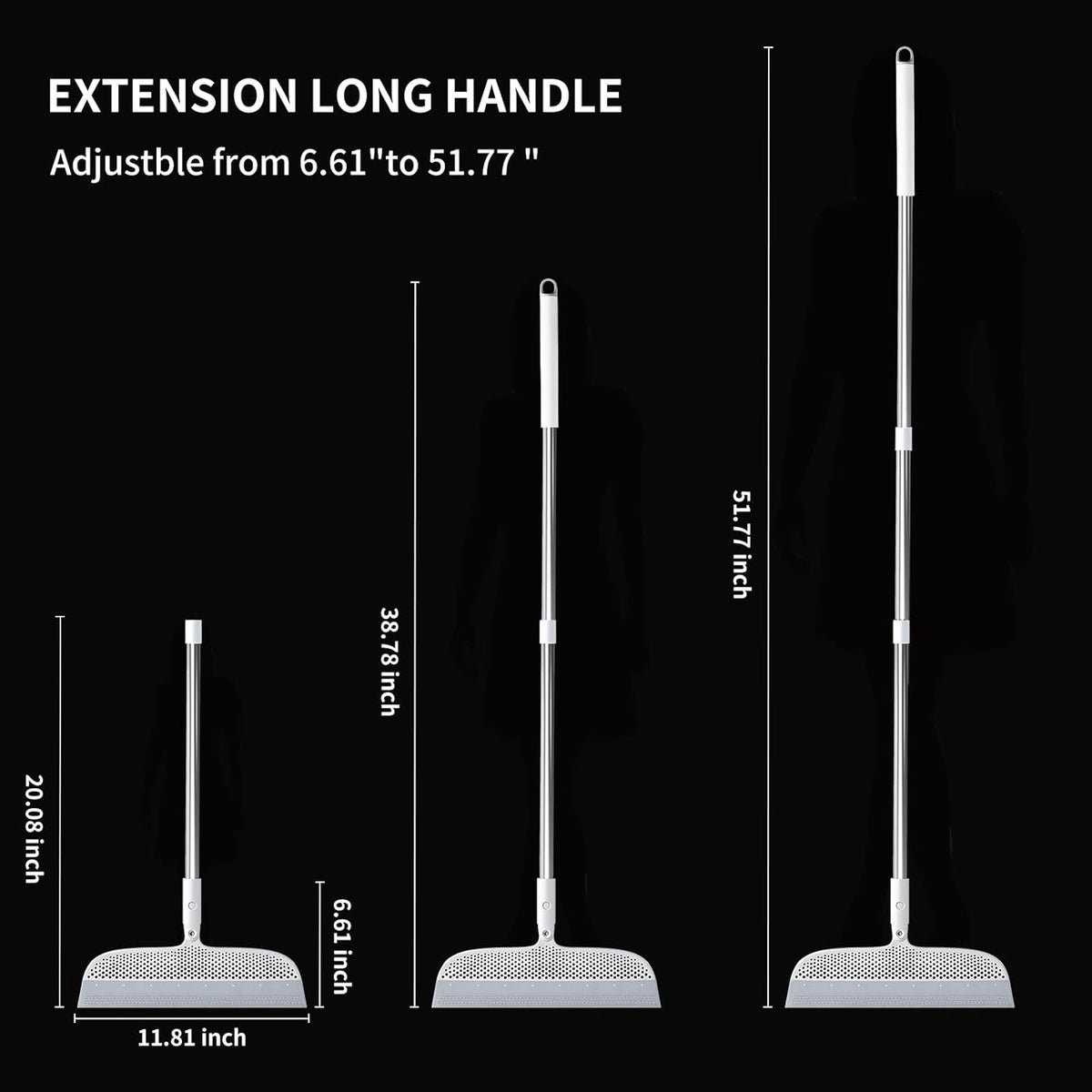 Magic Broom Floor Squeegee Pet Hair Remover, Silicone Squeegee Broom for Floor, 51.77" Long Handle