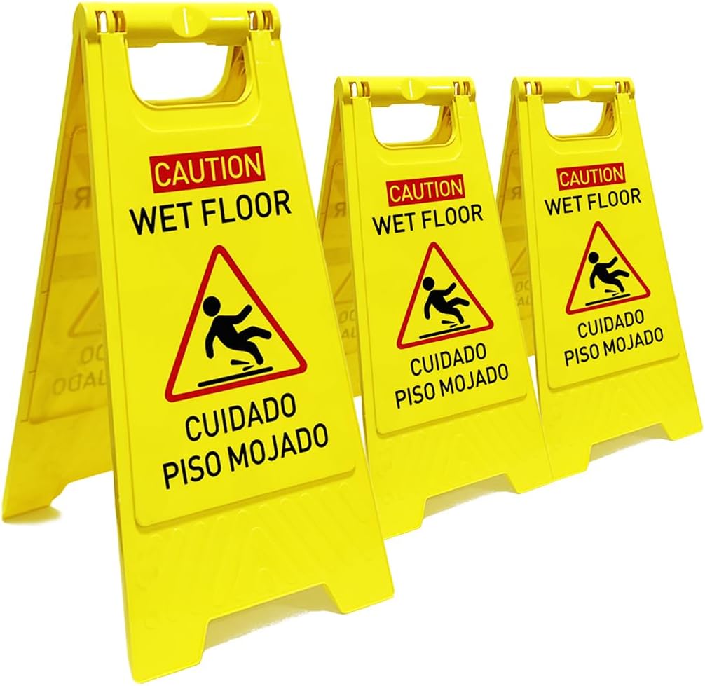 3-Pack Caution wet floor sign, 24 in. (approx. 60 cm) Height,Bright Yellow Double-Sided Folding