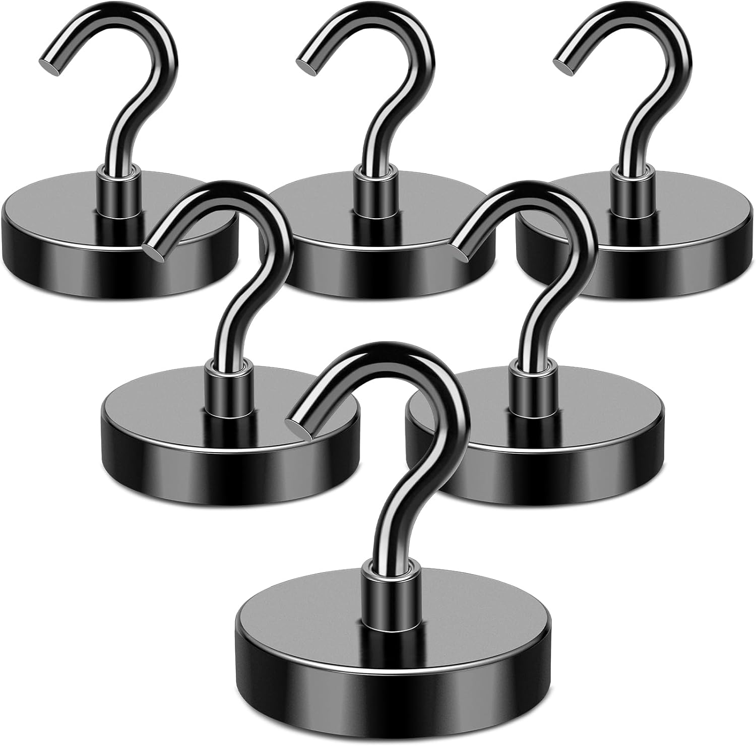 MIKEDE Magnetic Hooks Heavy Duty, 150LB+ Strong Black Magnets Hooks for Refrigerator, Rare Earth