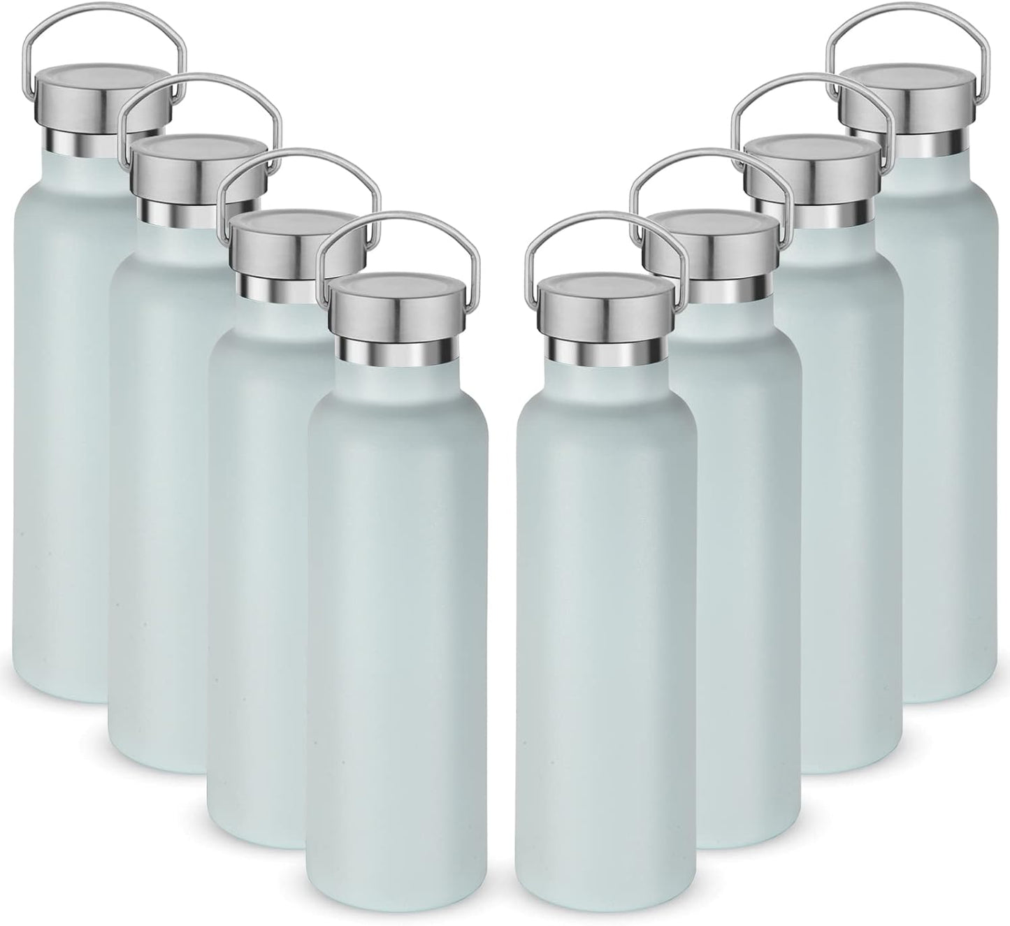 Neihepal 20 oz Insulated Water Bottles Bulk 8 Pack,Stainless Steel Double Wall Sport Bottle with