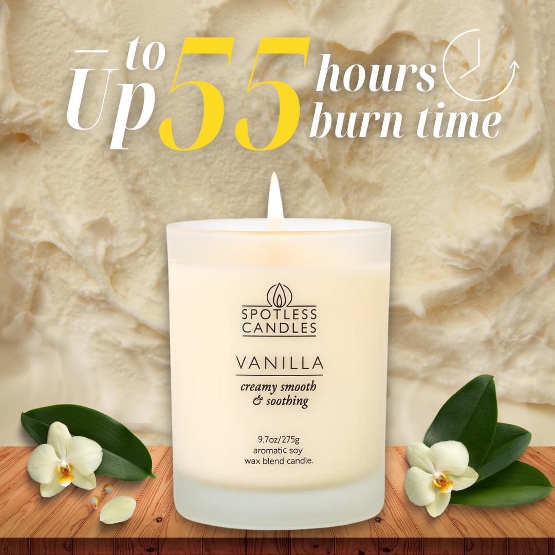 Vanilla Candle - 9.7 oz /275g Vanilla Scented Candle in Cream Frosted Glass Jar with Wooden Lid and