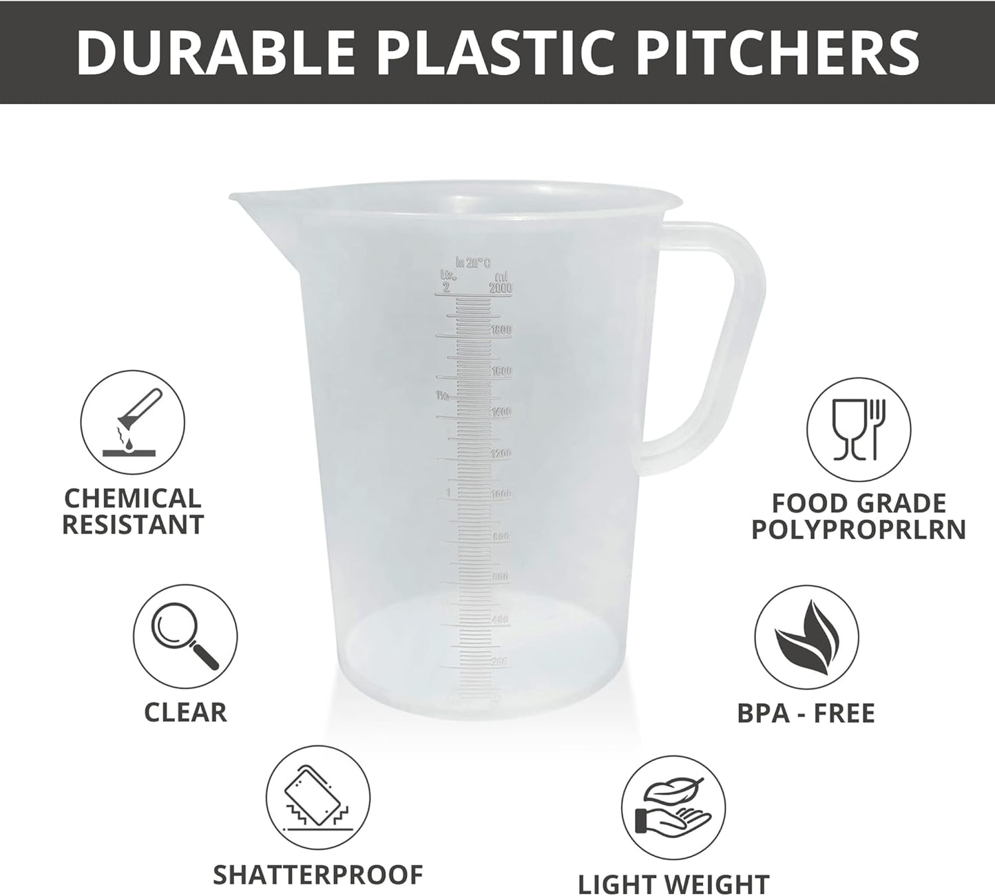 Appletofu Plastic Graduated Measuring and Mixing Pitcher - 2000ml Plastic Graduated Measuring