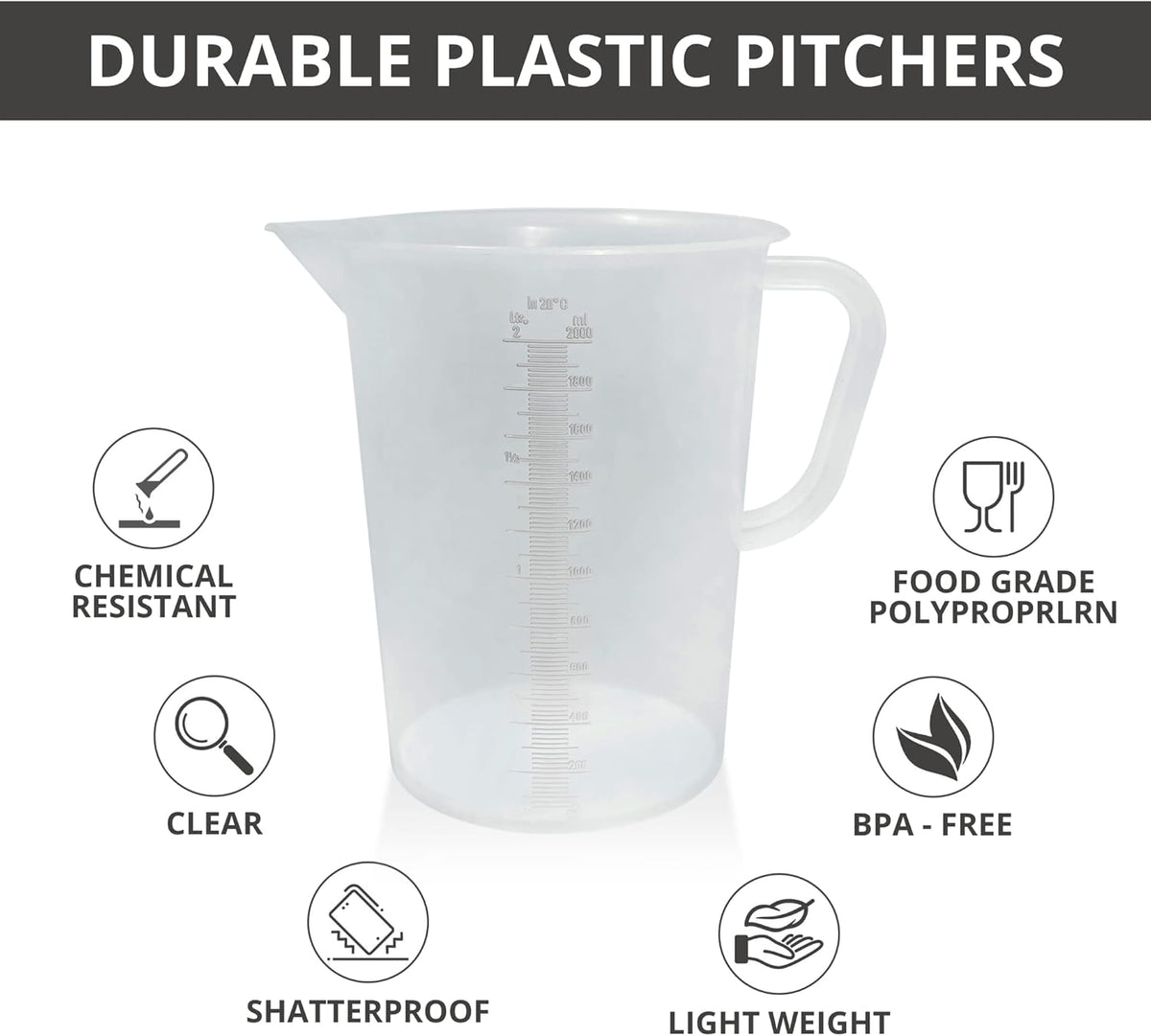 Appletofu Plastic Graduated Measuring and Mixing Pitcher - 2000ml Plastic Graduated Measuring