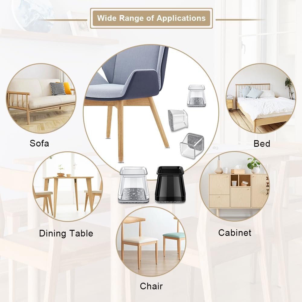 32 Pcs Square Chair Leg Protectors for Hardwood Floors,Felt Furniture Floor Protectors with
