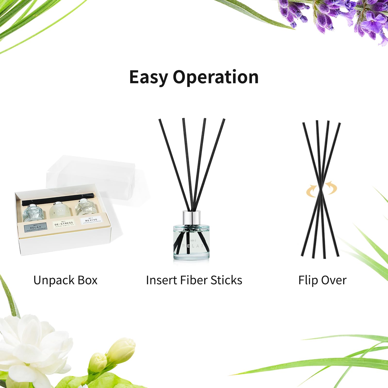 3 Pack Fragrance Reed Diffuser, 50ML Lavender Jasmine Lemongrass