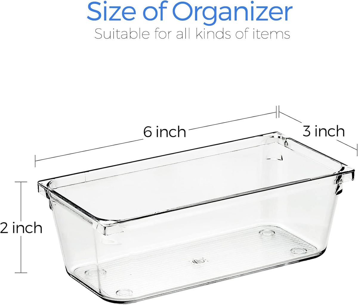 Ravinte 6 Pack Drawer Organizer - 3" X 6" Plastic Storage Bins, Acrylic Organizers with Non-Slip