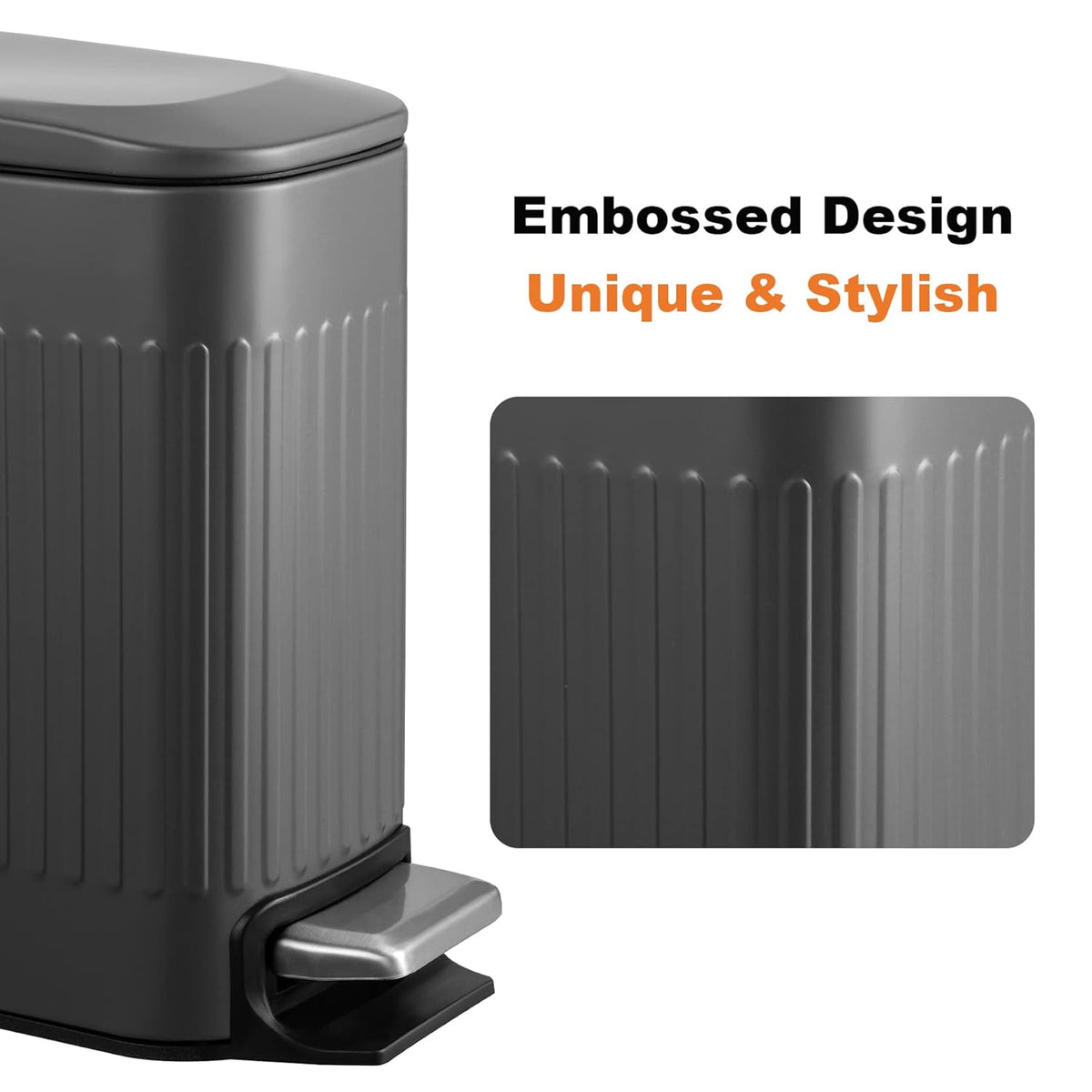 TrashAid Small 1.6 Gallon Stainless Steel Trash Can with Removable Inner Bucket, Grey, Hands Free