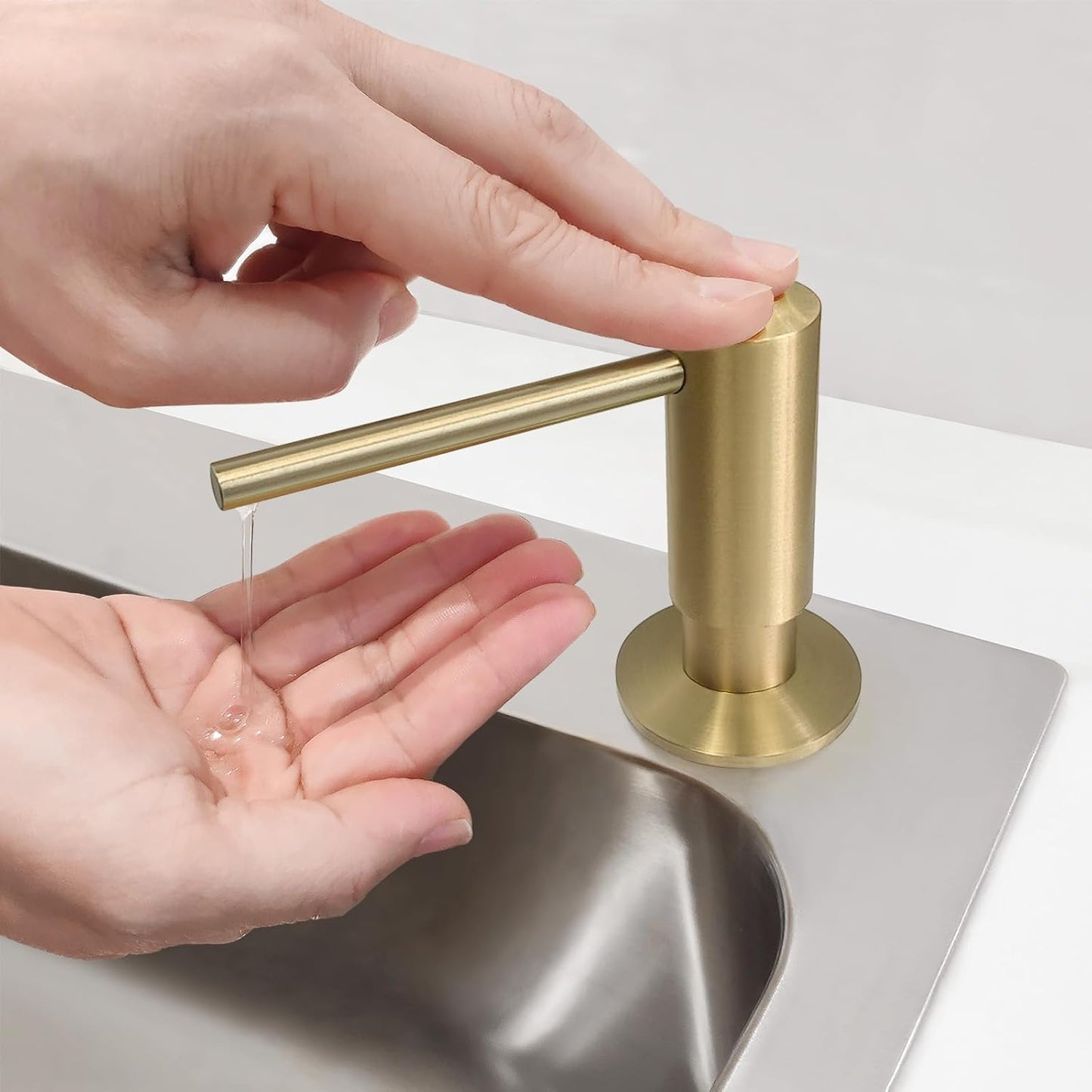 Brushed Gold Built in Dish Soap Dispenser for Kitchen Sink with 17 OZ PET Soap Bottle Refill from