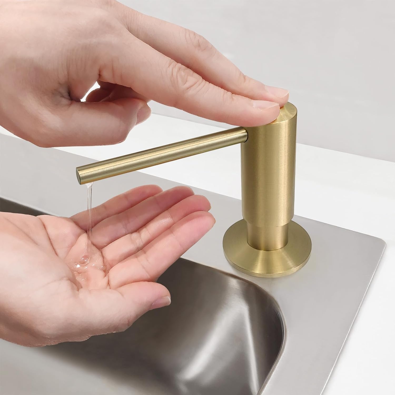 Brushed Gold Built in Dish Soap Dispenser for Kitchen Sink with 17 OZ PET Soap Bottle Refill from