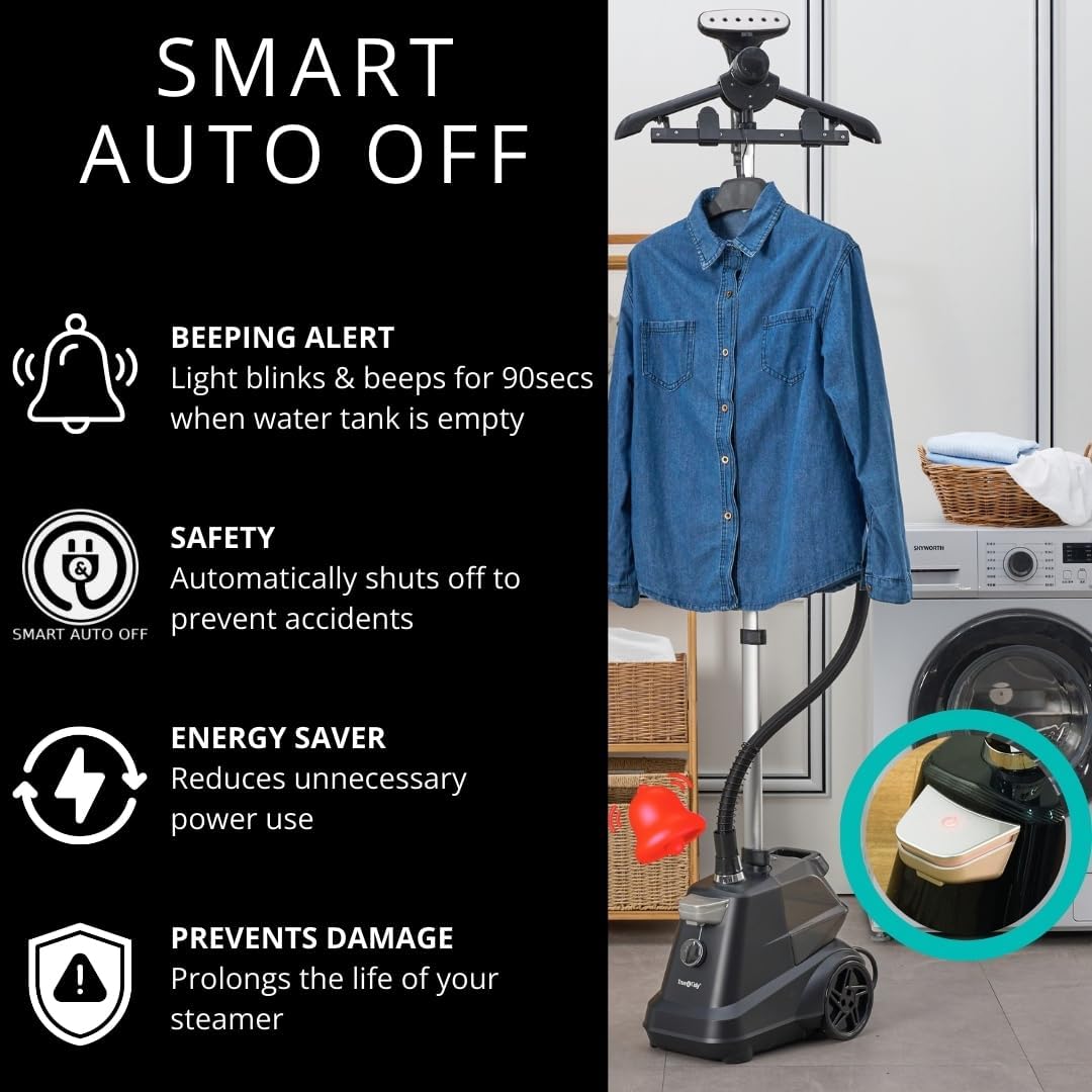 True & Tidy® Heavy-Duty Industrial Standing Garment Steamer for Clothes, 1800 watts, Extra Large 3L
