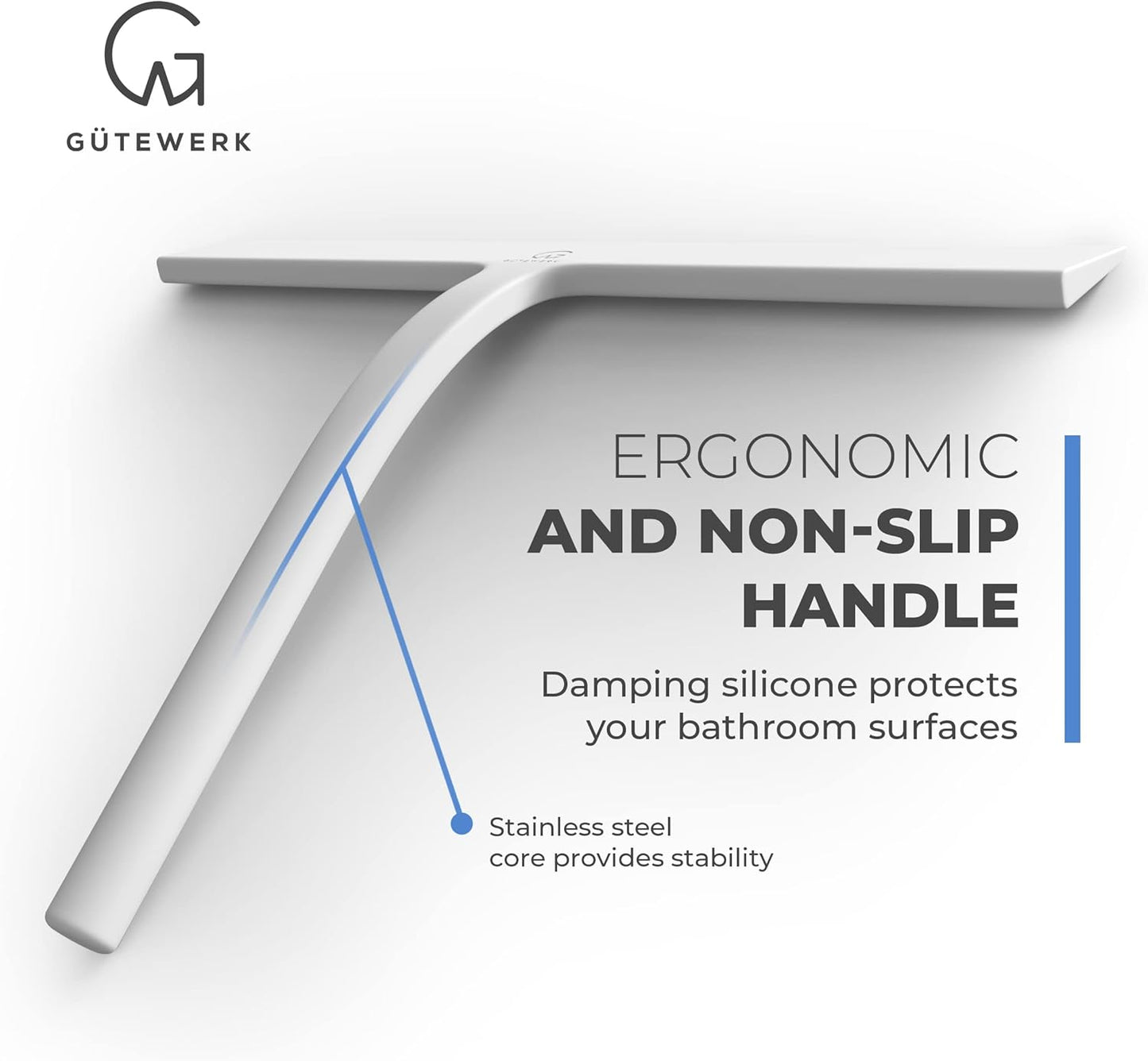 GÜTEWERK Shower Squeegee for Glass Doors, Silicone Window Squeegee, Bathroom and Glass Cleaning