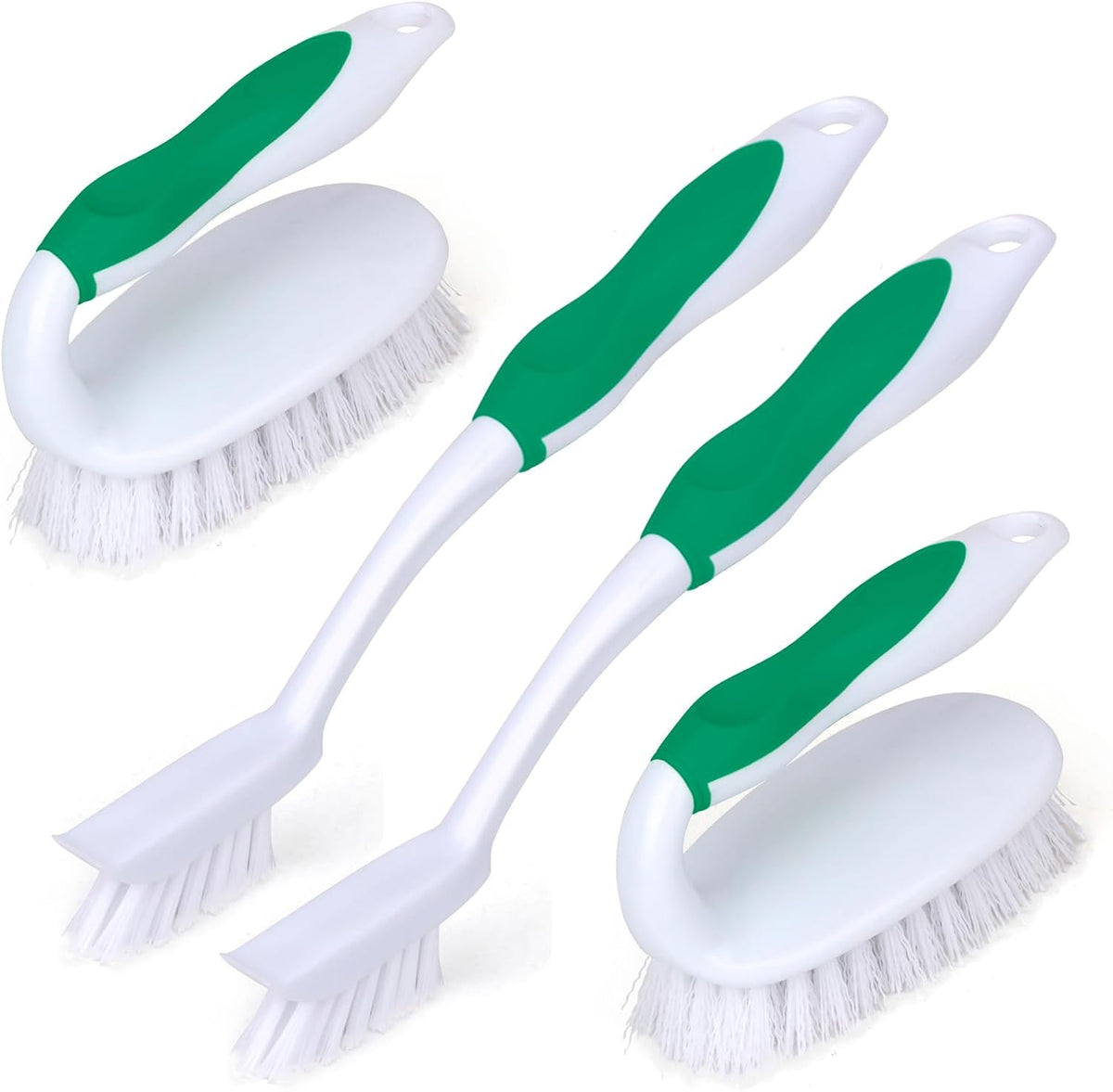 Scrub Brush Set, 4 Pack Deep Cleaning Brush Kit - 2 Scrub Brush, 2 Tile & Grout Brush with Built-in