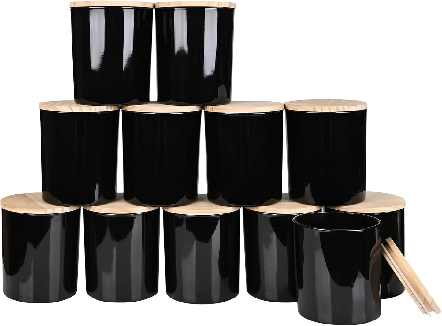 Thick Candle Jars for Making Candles 12 Pcs, 14 OZ Empty Jars with Wood Lids for Candle Making