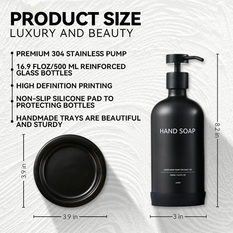 Glass Soap Dispenser Set by Janxin,Bathroom Soap Dispenser Set with Ceramic Tray,Luxury Bathroom