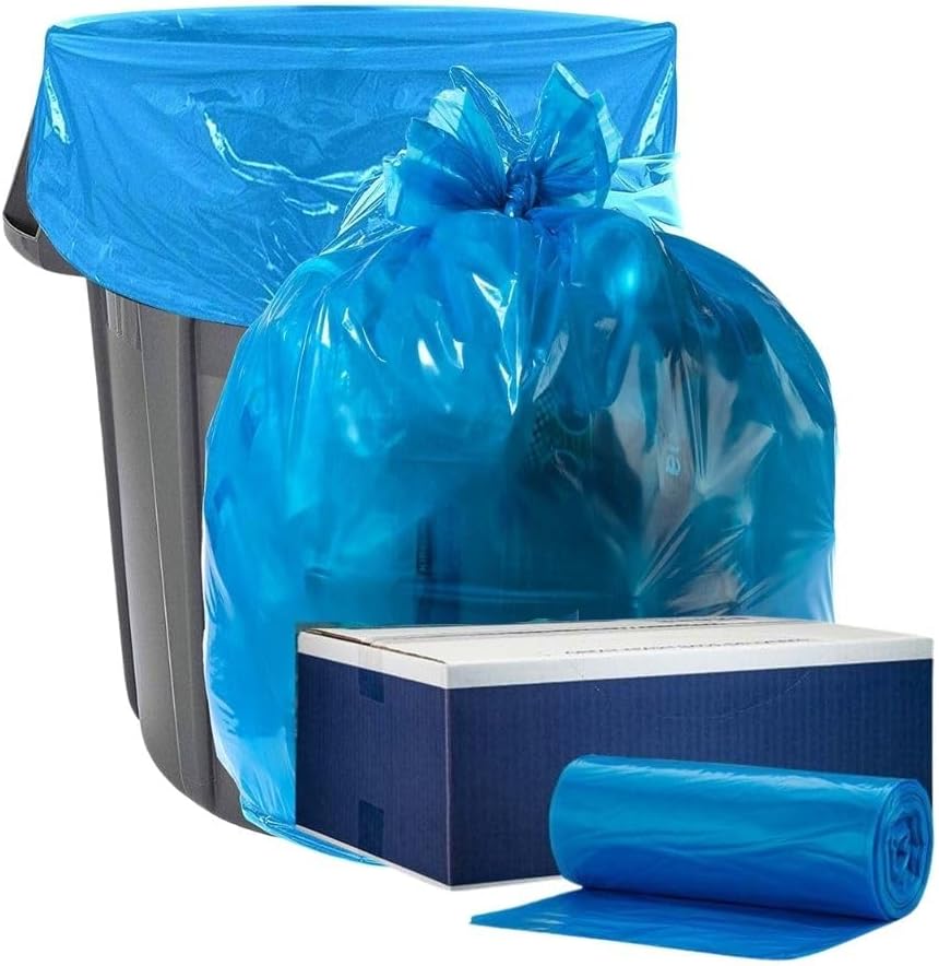 Plasticplace 12-16 Gallon Recycling Bags │ 1.2 Mil │ Blue Garbage Can Liners with Logo │ 24" x 31"