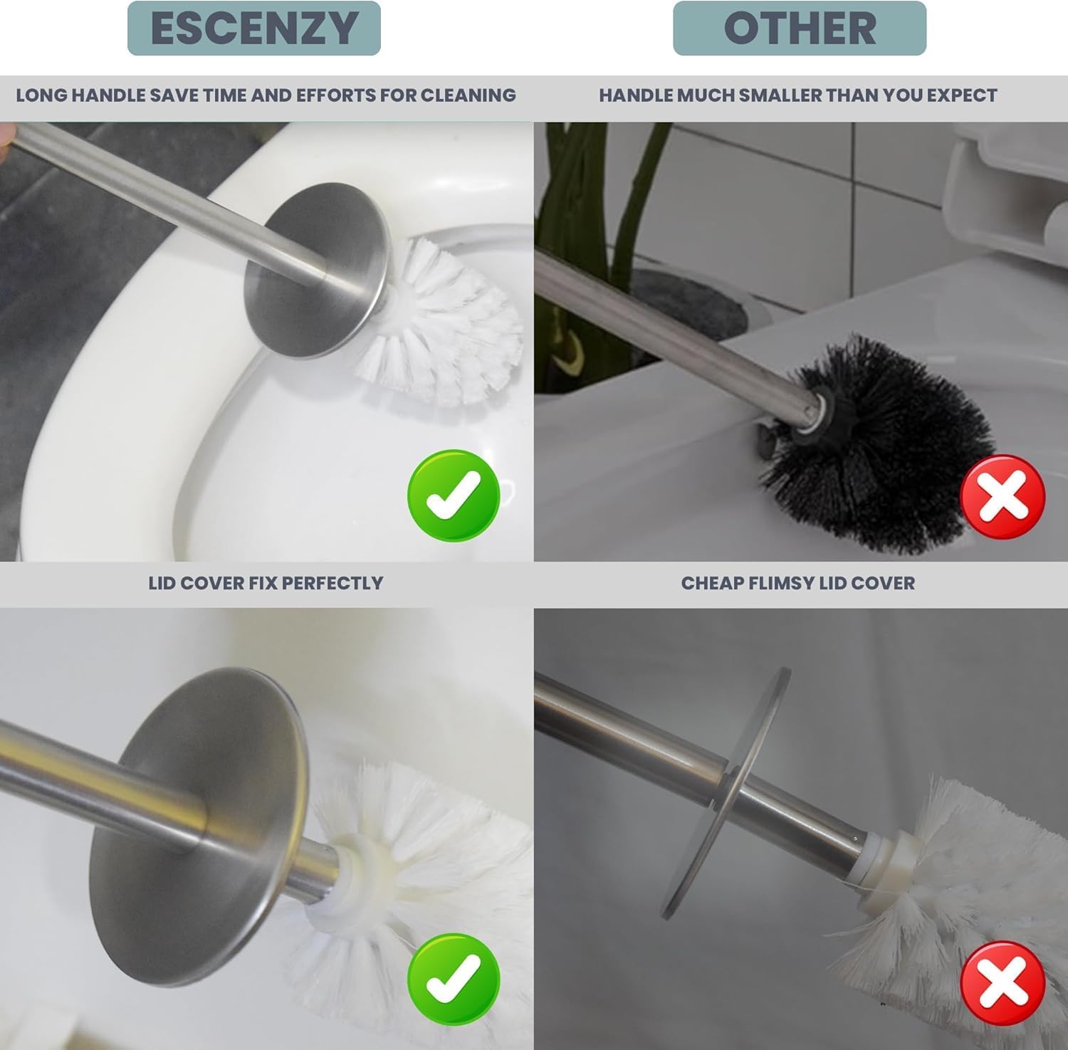 Escenzy Modern Toilet Brush and Holder Set Mosaic Glass | Non-Rustic Stainless Steel | Practical &