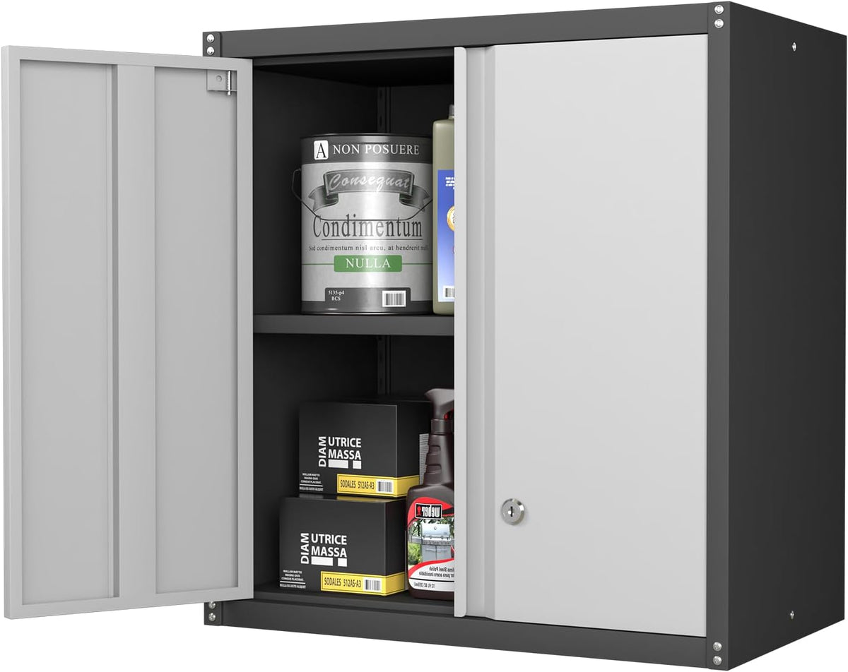 Metal Wall Cabinet, Garage Cabinets Wall Mounted, Locking Storage with Adjustable Shelves, Wall