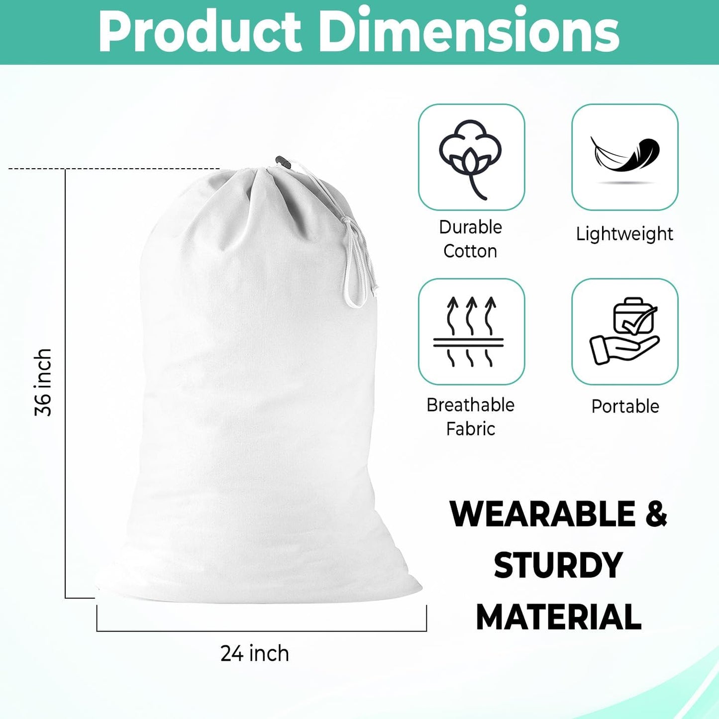 2 Pack - Extra Large Cotton Laundry Bag, Heavy Duty Large Laundry Bags 24 x 36 inch XL Drawstring
