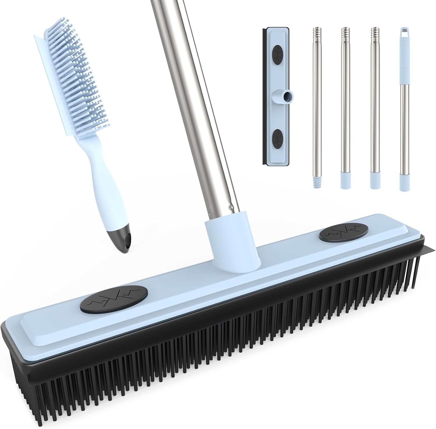 Rubber Broom Carpet Rake for Pet Hair Removal, Fur Remover Broom with 59" Adjustable Handle
