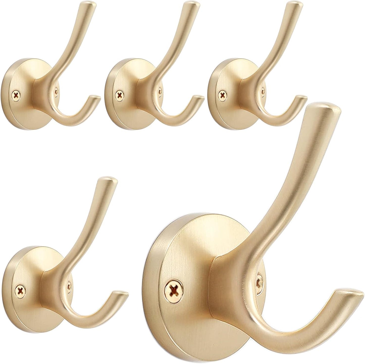 Gold Wall Hooks, 5 Pack Coat Robe Hook Heavy Duty Metal Double Bath Hook Wall Mounted, Hand Towel