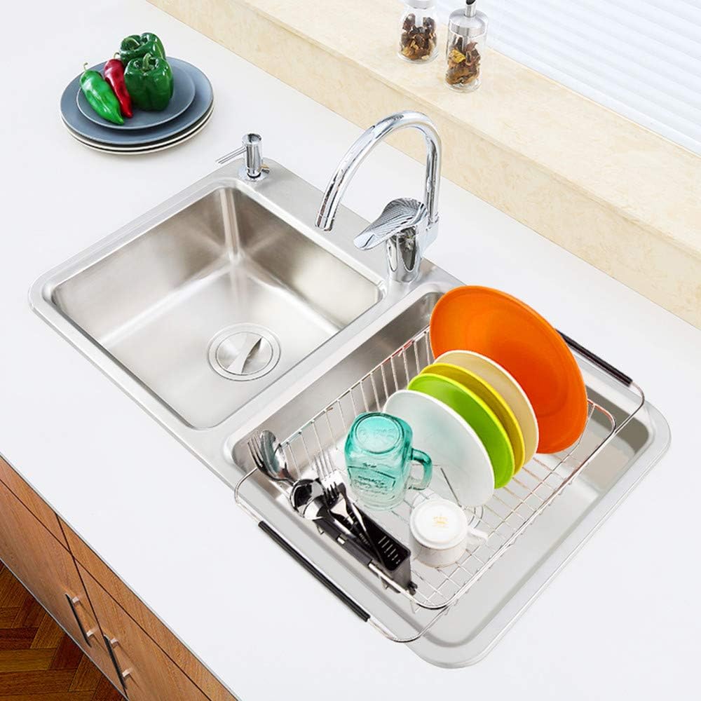 SANNO Expandable Dish Drying Rack Over The Sink Dish Drainer Dish Rack in Sink or On Counter with