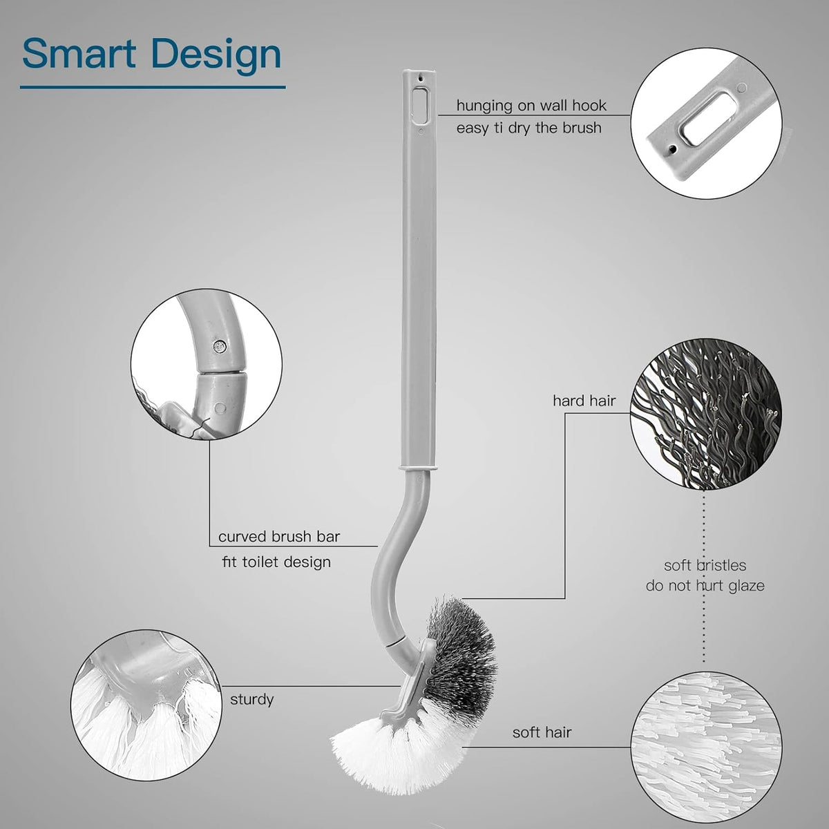 2Pcs Toilet Brush, Slim Compact Bathroom Toilet Scrubber No Dead Corners Silicone Toilet Brush