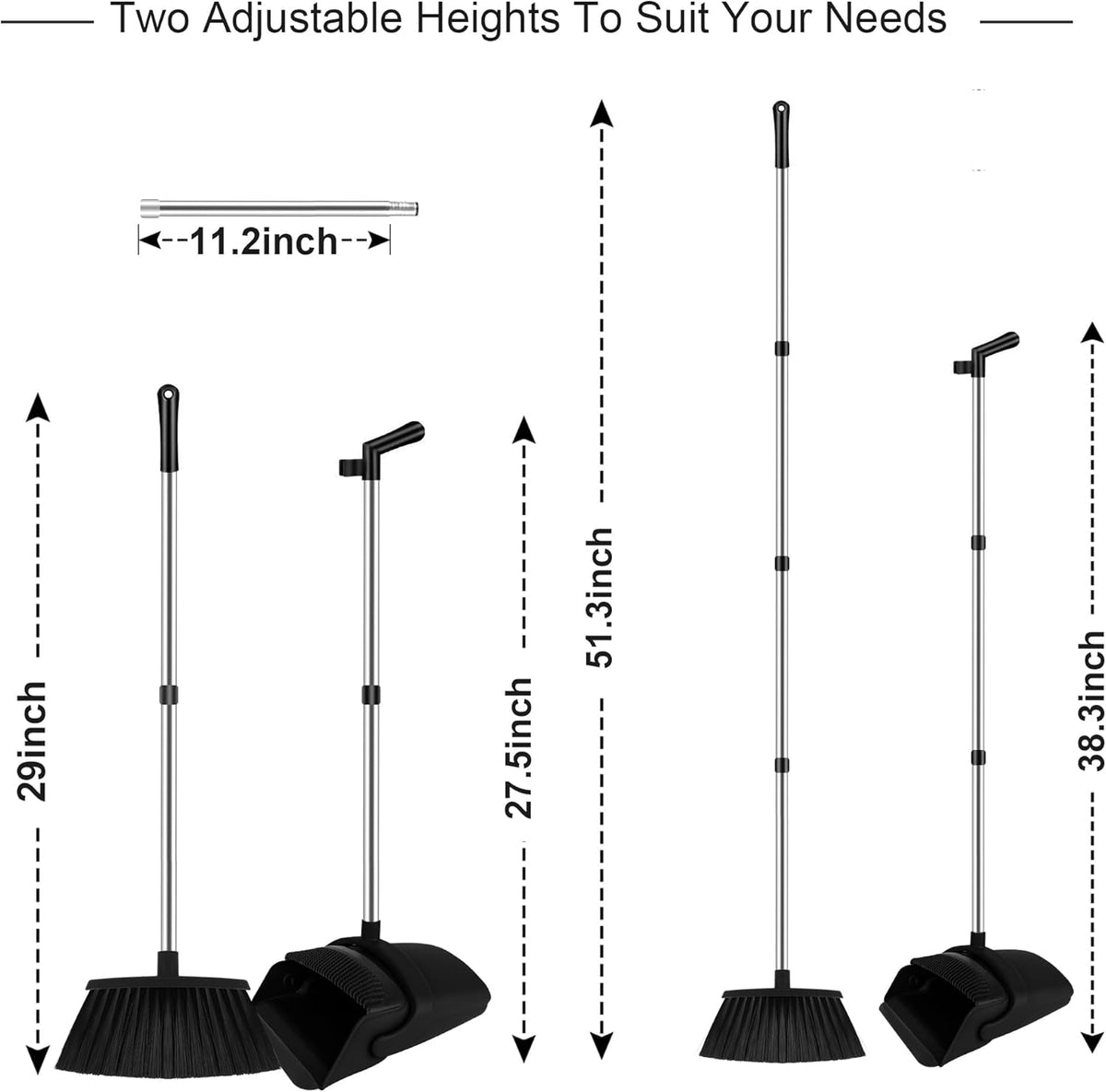 Broom and Dustpan Set, Household Broom with Dustpan Combo Set, 51" Long Handle, Dust Pan Set for