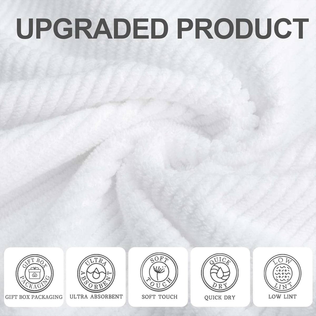 VOOVA & MOVAS White Towels for Bathroom, 100% Cotton | Quick Dry | Soft | Thick, 3 Piece Towel Set
