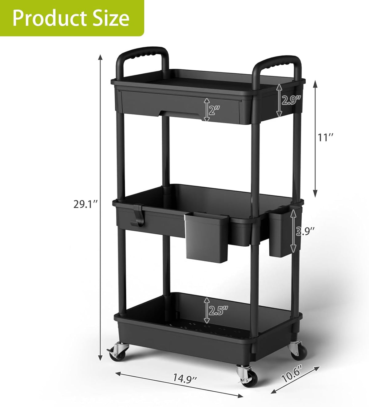 3 Tier Rolling Cart Organizer,Laundry Room Bathroom Organizers and Storage Office Shelves Mobile