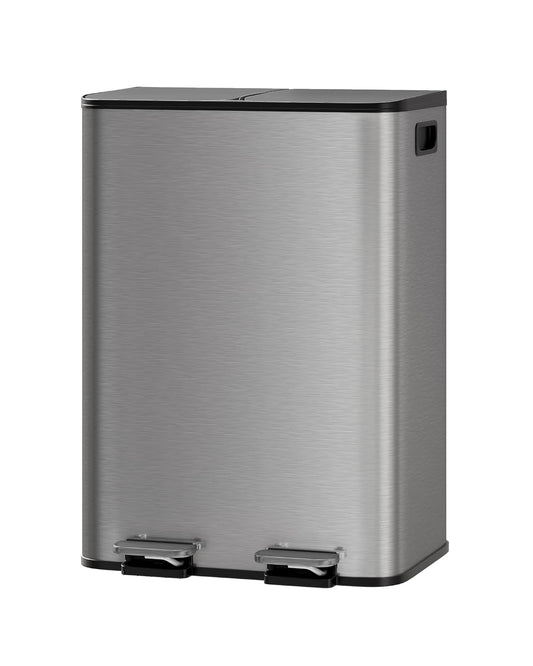 GarveeHome 2 x 8 Gallon Stainless Steel Double Trash Can with Lid for Kitchen, Large Dual Trash and