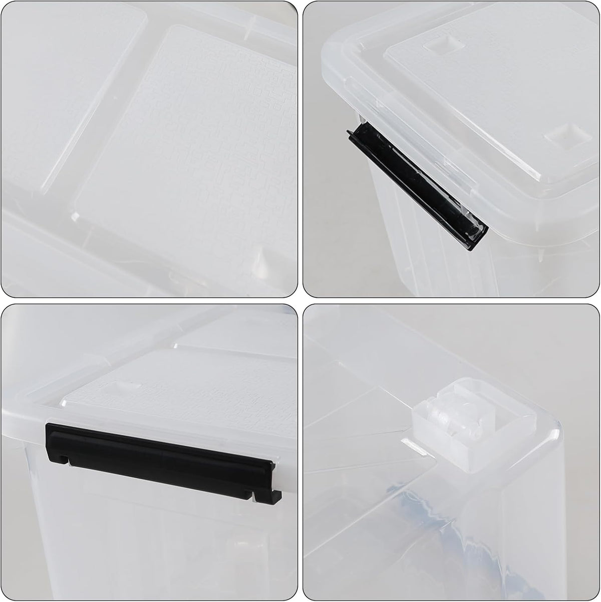 Zopnny 30 Quart Plastic Stacker Box, Large Storage Bin Container with Latching Lids and Wheels for