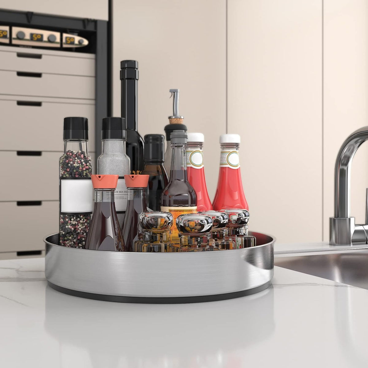 VAEHOLD Lazy Susan Turntable Spice Rack Organizer for Kitchen Cabinet, Storage Tray for Fruit