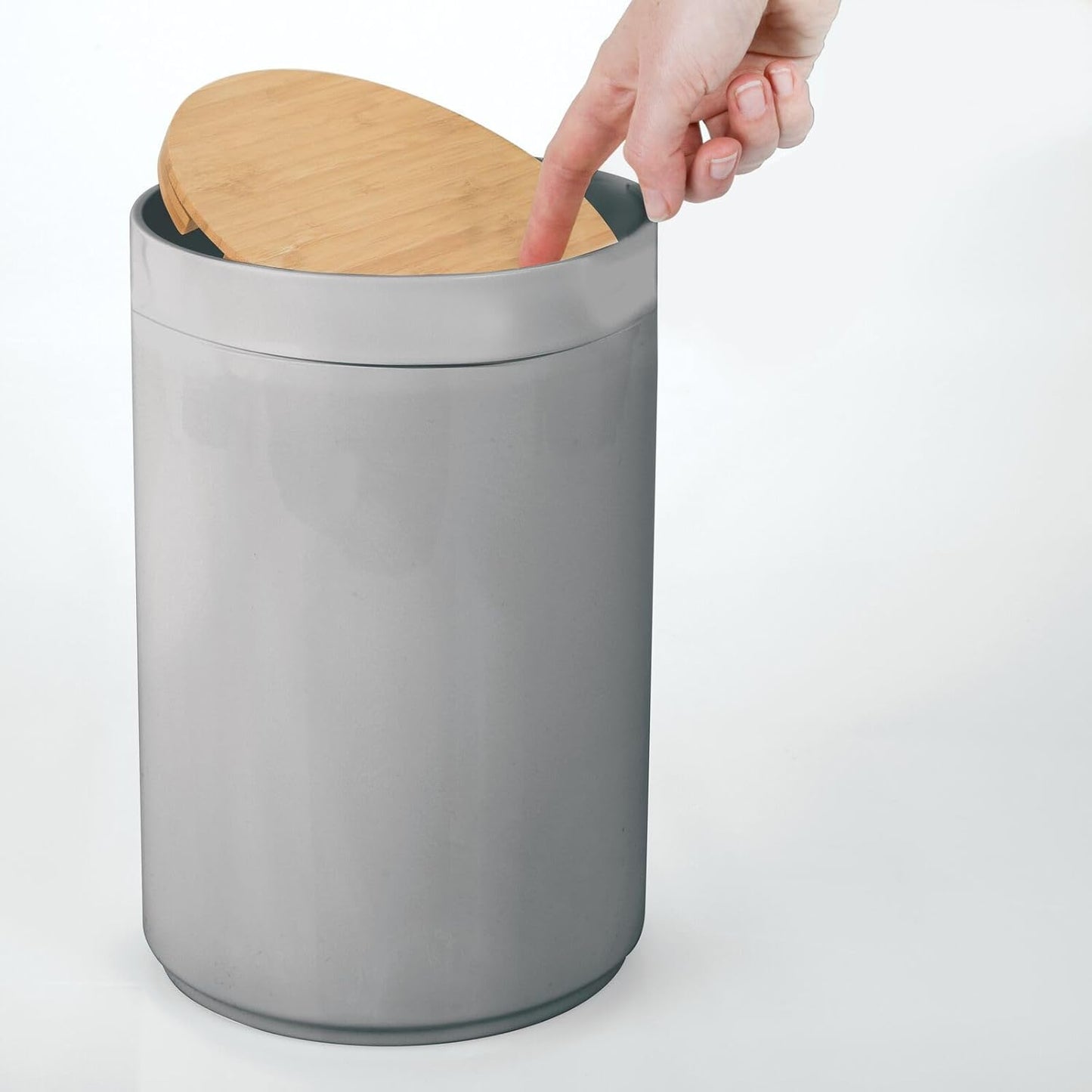 mDesign Plastic Round Trash Can Small Wastebasket - Garbage Bin Container with Swing-Close Lid