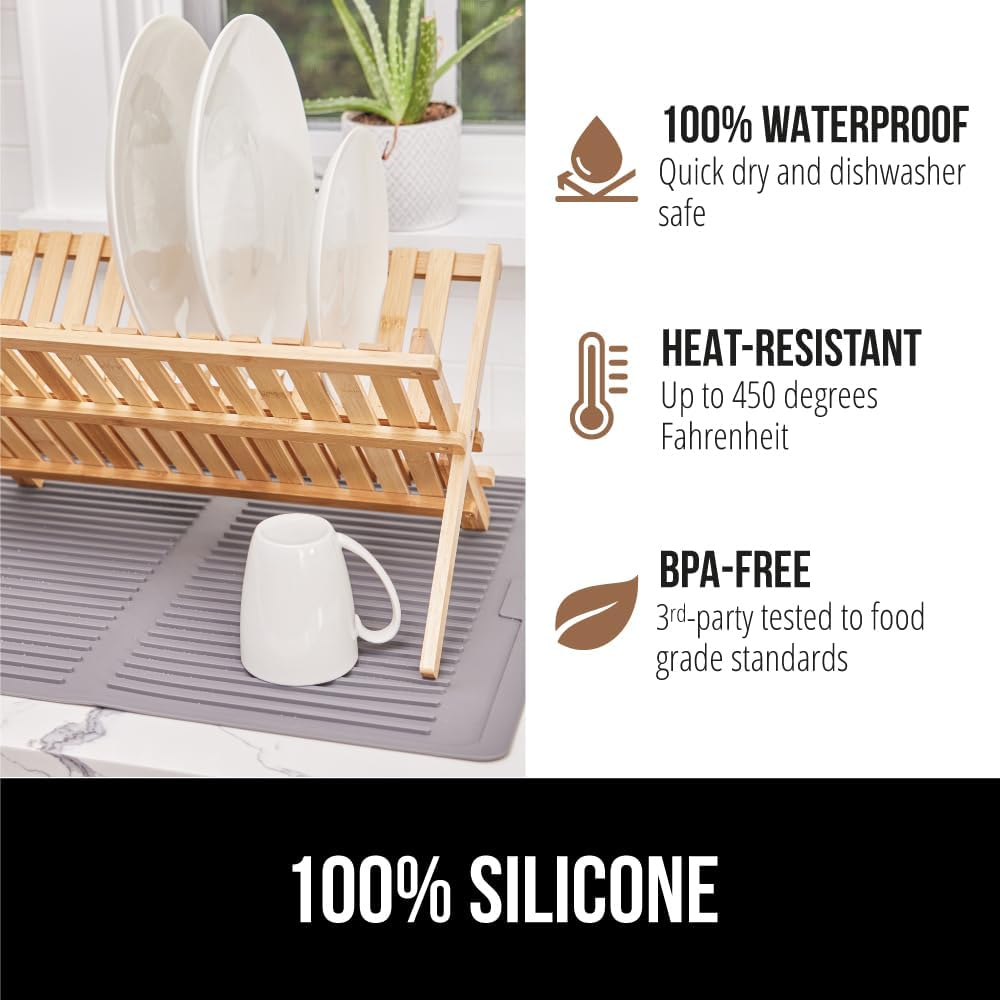 GORILLA GRIP 100% BPA-Free Patented Silicone Dish Drying Mat for Kitchen Counter, 18x16 Inch, Water