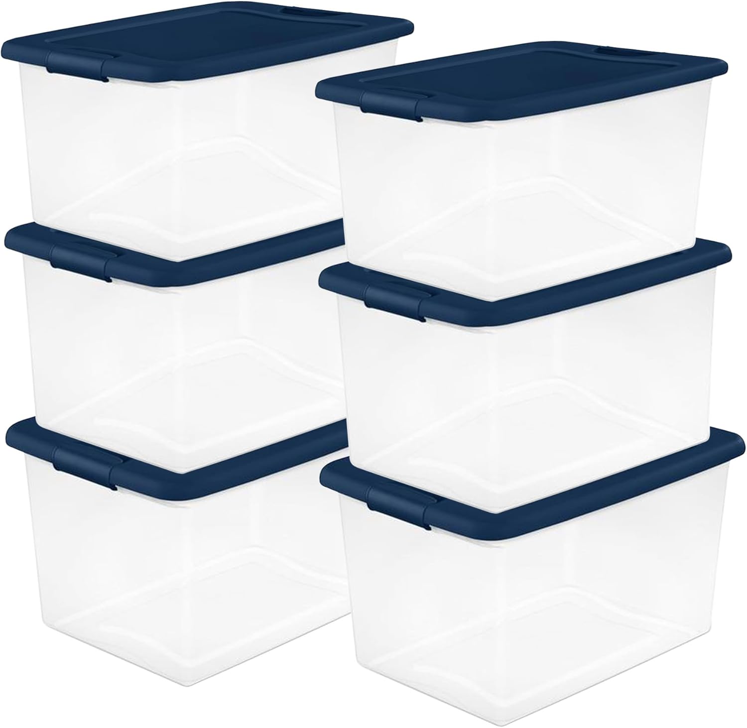Sterilite 6-Pack Color Program, Large Clear Plastic Storage Bins with Lids, 64 Quart, Blue